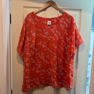 CAbi Cherry Blossom Red Blouse